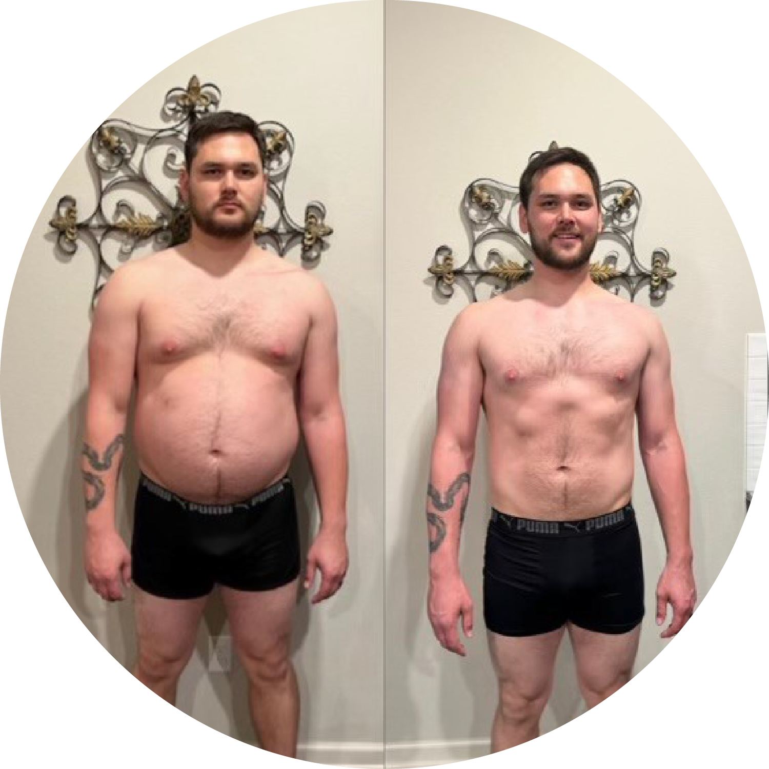 TTP-Fitness-2024-11-James-Transformation-Pictures - Before and after weight loss, showing leaner physique