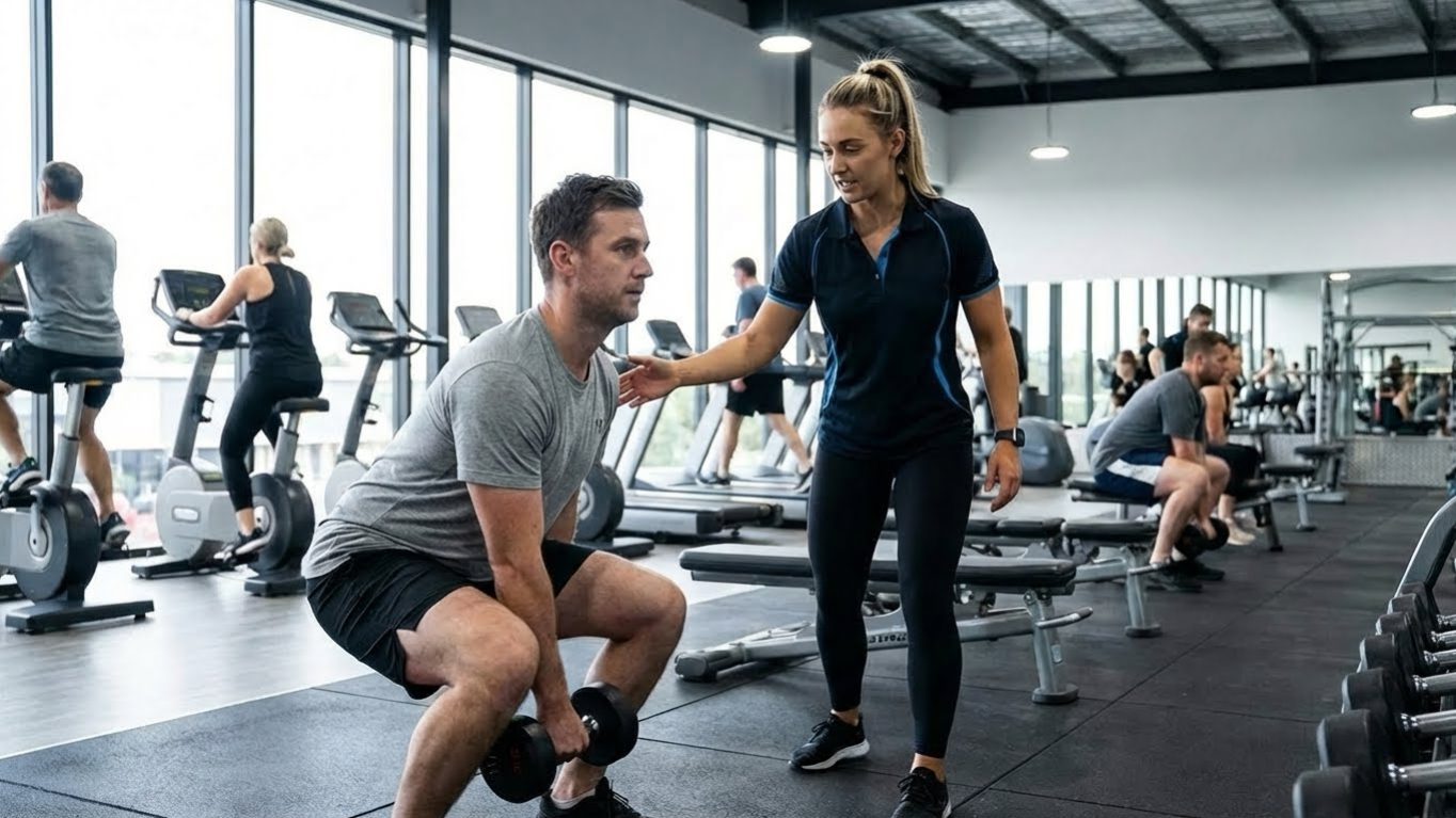 Personal trainer Beaverton Oregon helping a client with proper workout form